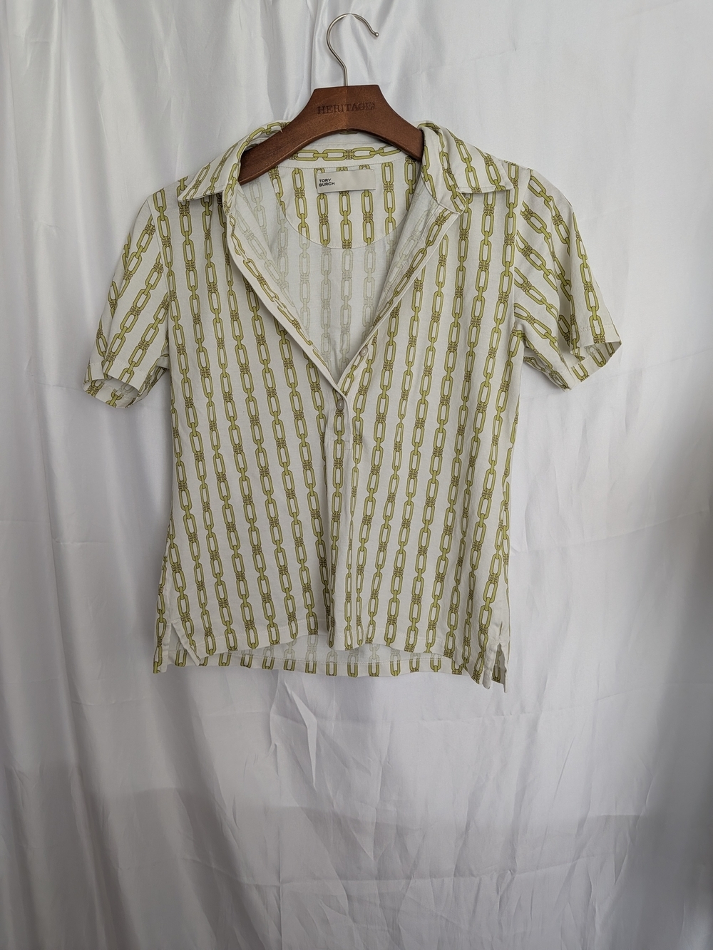 Tory Burch White Polo Short-Sleeve with Chain Print Size Small